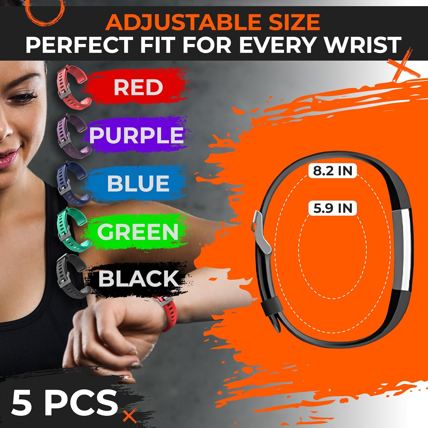 Reluen 5 Pcs Fitness Tracker Id115plus Hr Replacement Band - Wrist Band Fitness Watch Bands Replacement - Bands Smart Watch Bands Replacement Wristband - Image 2