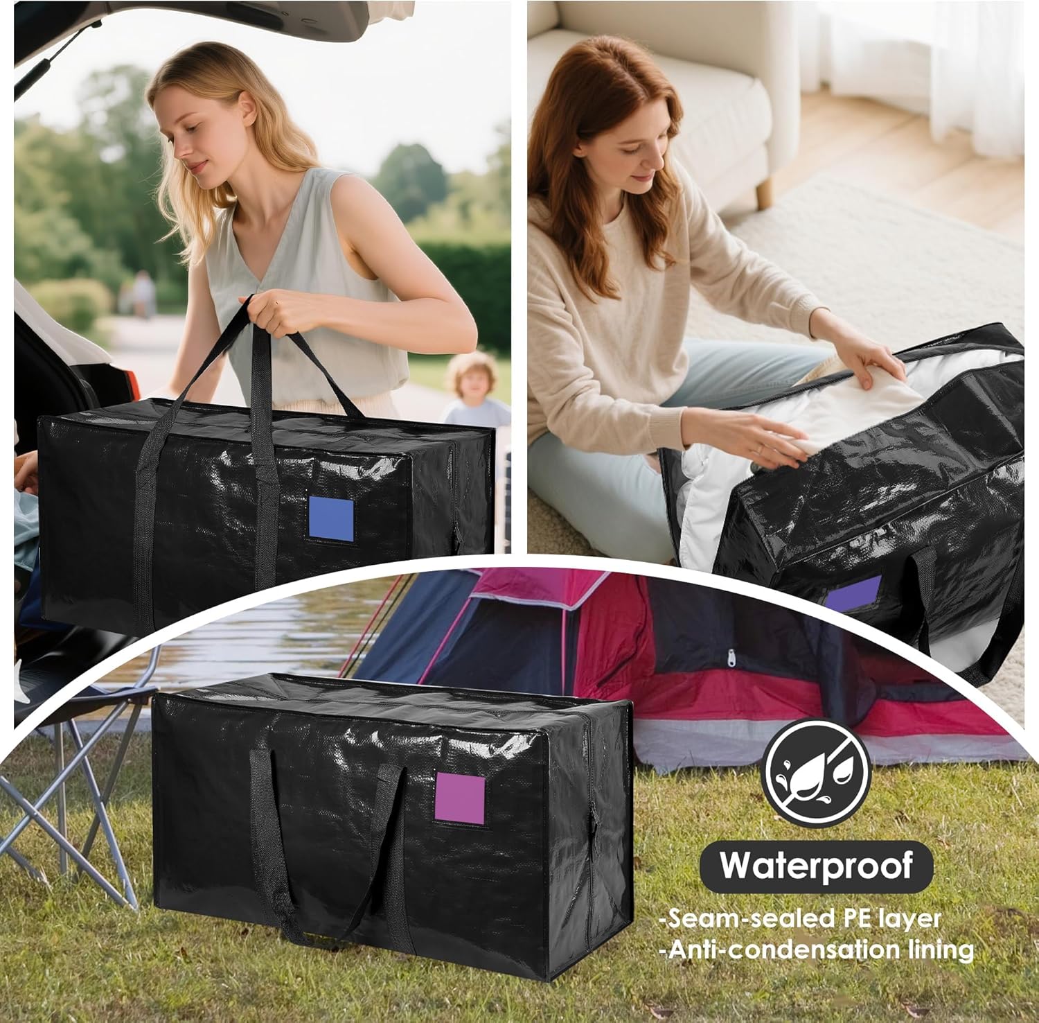 6 Pack Extra Large Heavy Duty Moving Bags with Reinforced Zipper & Wide Handles, Moisture-Resistant Storage Bins Packing Cubes for Clothes, College Dorm, Travel, and Home Organization, Black - Image 8