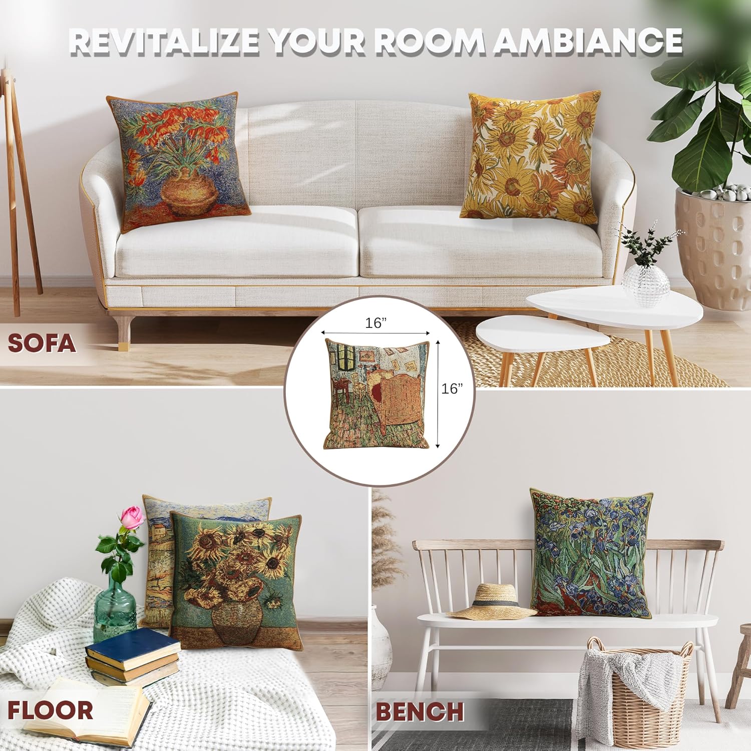 Charlotte Home Furnishings Decorative Throw Pillow Cover 16X16 in, Tapestry Pillow Cases for Couch and Living Room, The Sleeping Room Home Decor Cushion Cases, Soft European Cotton Jacquard Woven - Image 5