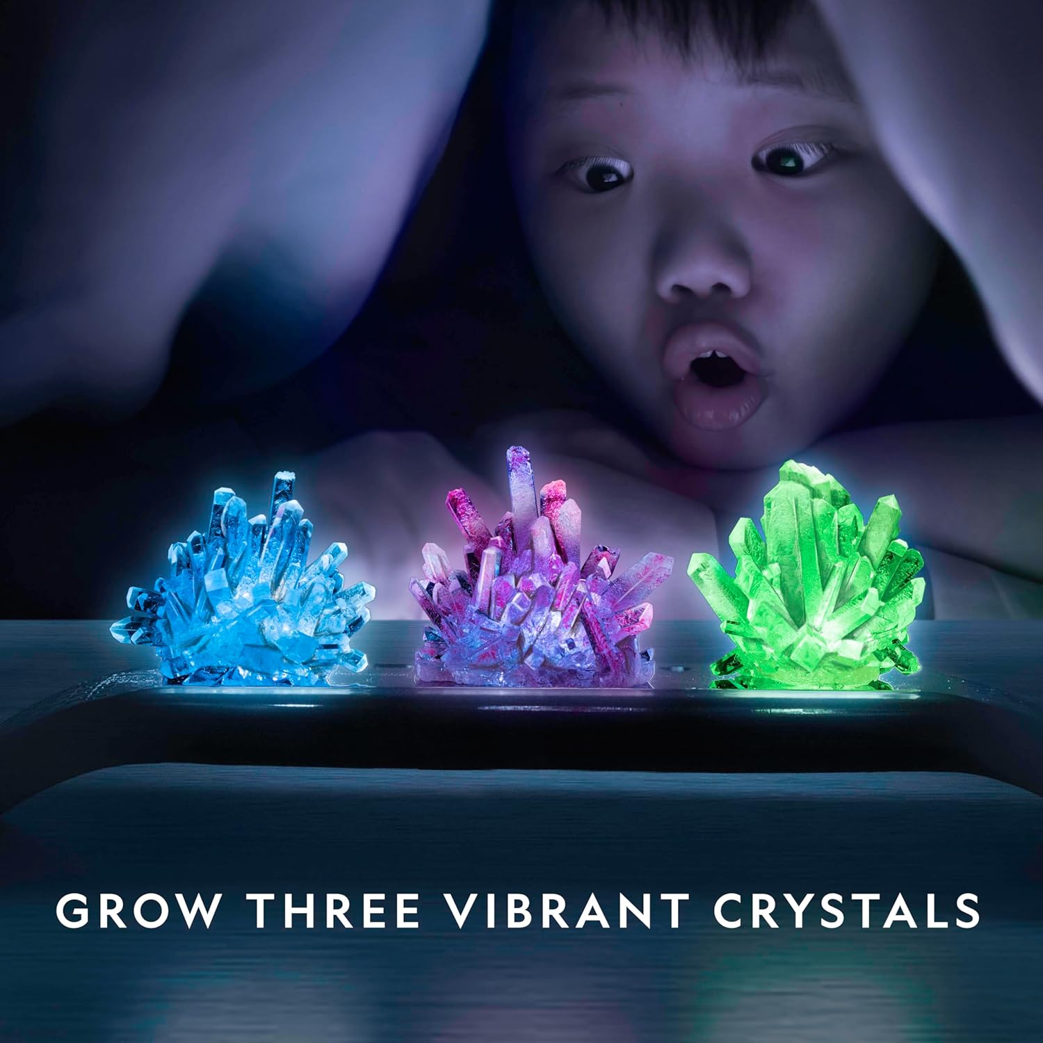 National Geographic Crystal Growing Kit - 3 Vibrant Colored Crystals to Grow with Light-Up Display Stand, Science Toy for Girls and Boys Ages 8-12, Includes 3 Gems, Cool STEM Gift (Amazon Exclusive) - Image 2