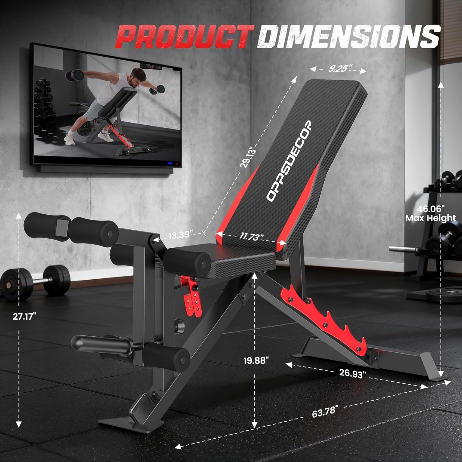 OPPSDECOR 1200LBS Weight Bench with Wide-Range Leg Extension & Curl (Full ROM), Adjustable Workout Bench Press with Wheels & Handle, Incline/Flat Weight Bench for Home Gym Strength Training - Image 8