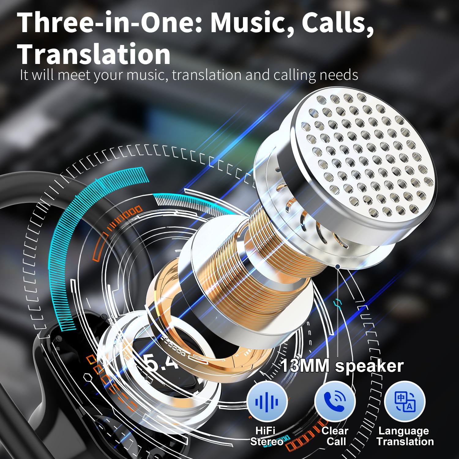 AI Translation Earbuds Real Time, 164 Language Translator Earbud with Audio and Video Calls, 3-in-1 Buletooth 5.4 Translation Headphone with APP, 50H AI Ear Buds Translator Device for Business, Black - Image 2