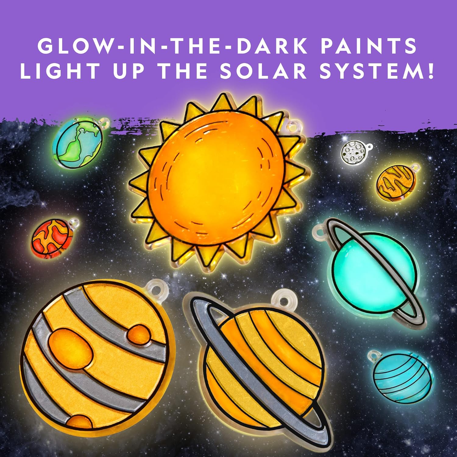 NATIONAL GEOGRAPHIC Kids Window Art Kit - Stained Glass Solar System Arts & Crafts Kit with Glow in The Dark Planets, Use as Window Suncatchers, Hanging Decor from Ceiling, Mobile, Space Room Decor - Image 4