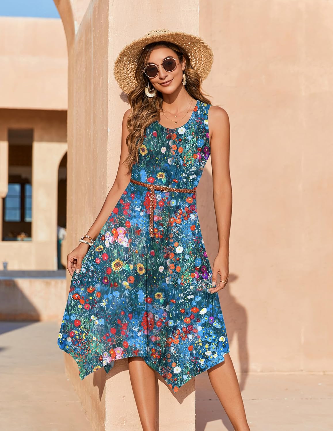 Zeagoo Womens Casual Dress for Summer Tank Dress Loose Flowy Beach Dress with Pockets Hankerchief Flare Midi Sundress 2026 - Image 7