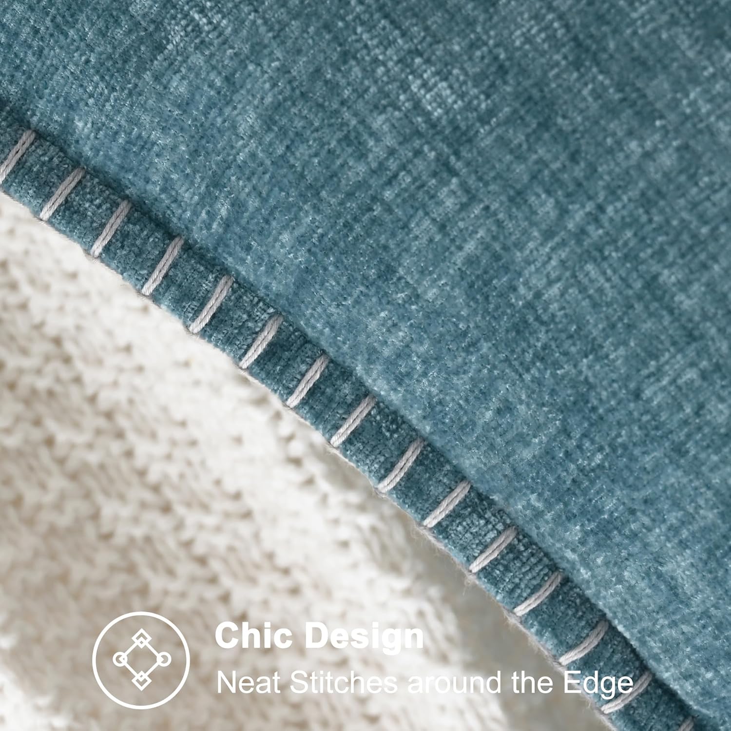 CaliTime Throw Pillow Covers Decorative 18 X 18 Inches Pack of 2 Cotton Thread Stitching Edges Solid Dyed Soft Chenille Cushion Cases for Couch Sofa Bed Living Room Farmhouse Smoke Blue - Image 3