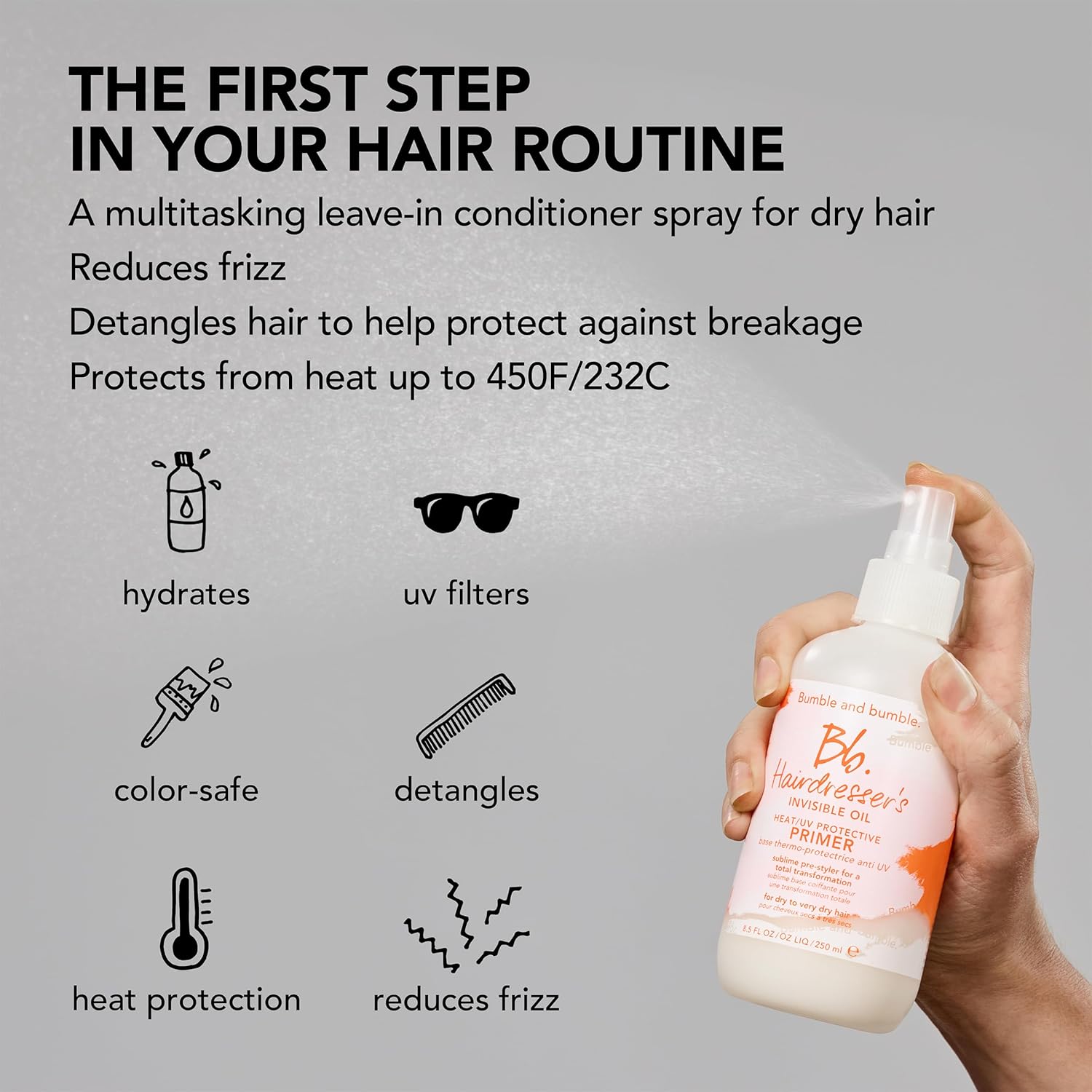 Bumble and bumble. Hairdresser's Invisible Oil Heat/UV Protection Leave-In Conditioner Hair Primer | Hydrating, Anti Frizz, Color Safe | Straight, Coily | With Argan Oil + Coconut Oil - Image 6