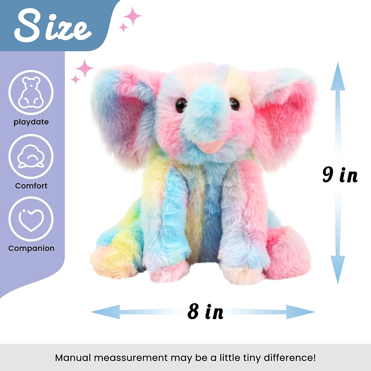 Hopearl Adorable Plush Calf Elephant Toy Floppy Elephish Ultra Soft Stuffed Animal for Boys Girls Kids Toddlers, Rainbow, 9'' - Image 5