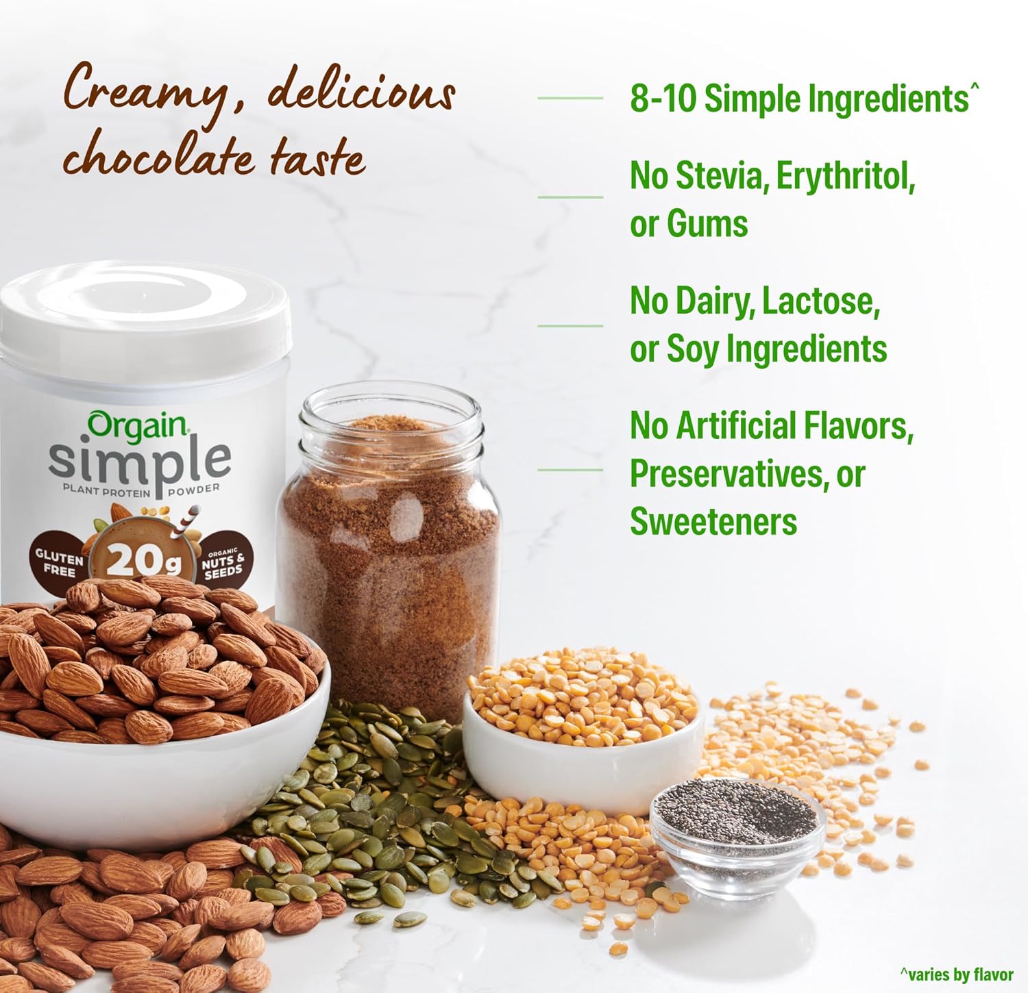 Orgain Organic Simple Vegan Protein Powder, Chocolate - 20g Plant Based Protein, Made with less Ingredients, No Artificial Sweeteners, Gluten Free, No Dairy or Lactose, 1.25 lb (Packaging May Vary) - Image 6