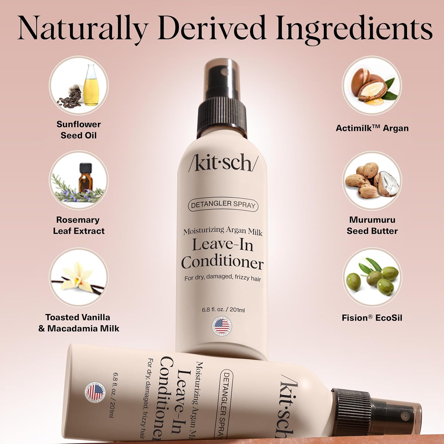 Kitsch Argan Milk Leave In Conditioner Spray – Hair Detangler Spray for Curly, Wavy, Fine, Dry & Damaged Hair - Silicone-Free | Ideal Gifts for Women - 6.3oz - Image 3