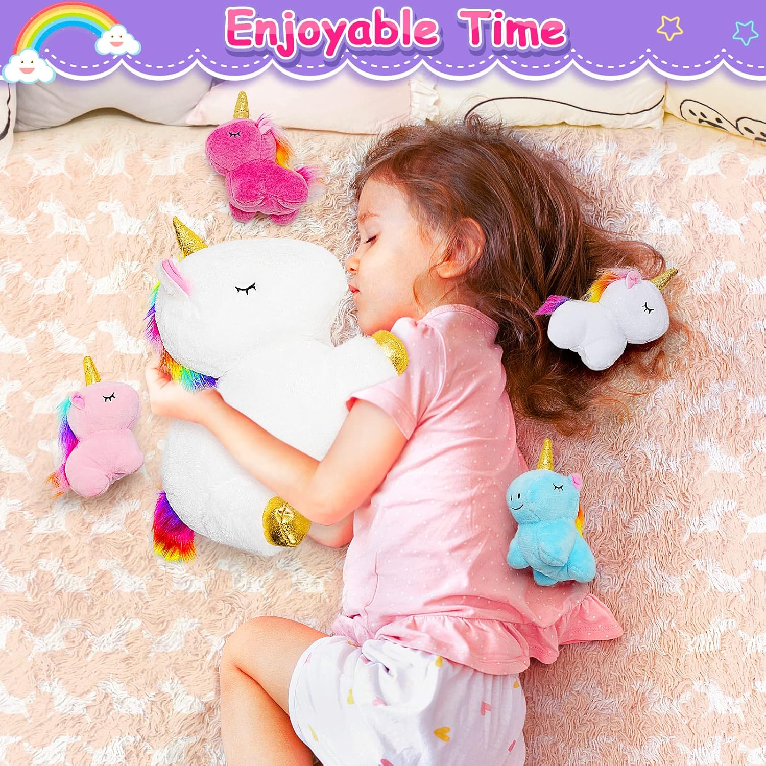 KMUYSL Toys for Girls Ages 0 1 2 3 4 5 6 7 8+ Years - Unicorn Mommy Stuffed Animal with 4 Baby Unicorns in Her Tummy, Soft Unicorn Plush Toys Set, Christmas Birthday Gifts for Baby, Toddler, Kids - Image 6