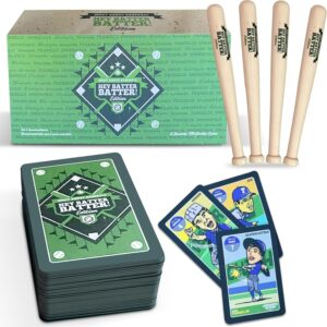 Grandma Smiley’s Hey Batter Batter, Baseball Card Games for Kids 8-12, Card Games for Adults and Families, Family Card Games – 2-5 Players, 52 Custom Cards, 4 Mini Baseball Bats – Made in The USA