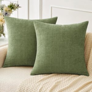 MIULEE Pack of 2 Couch Throw Pillow Covers 18×18 Inch Spring Soft Sage Green Chenille Pillow Covers for Sofa Living Room Solid Dyed Pillow Cases