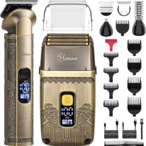 Hatteker Professional Hair Clipper Electric Razor Foil Shavers for Men Body Nose Ear Hair Grooming Kit with Triple Blades Cordless Waterproof