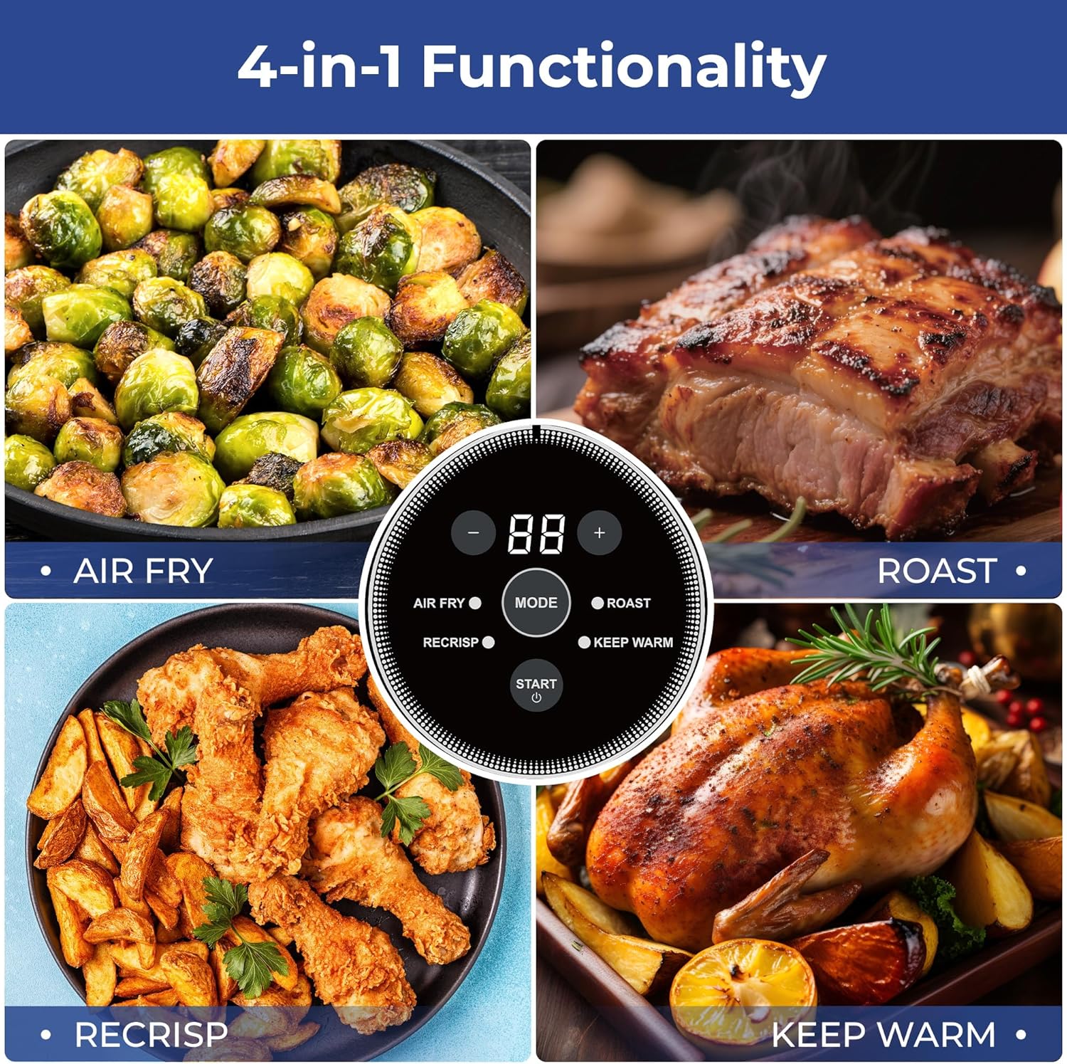 Rosewill 4-in-1 Portable Glass Air Fryer, 4.7QT Transparent Glass Cooking Pot with Storage Lid & Tongs, Compact Smart for Deep Roast, Recrisp, Keep Warm – Dark Grey - Image 3