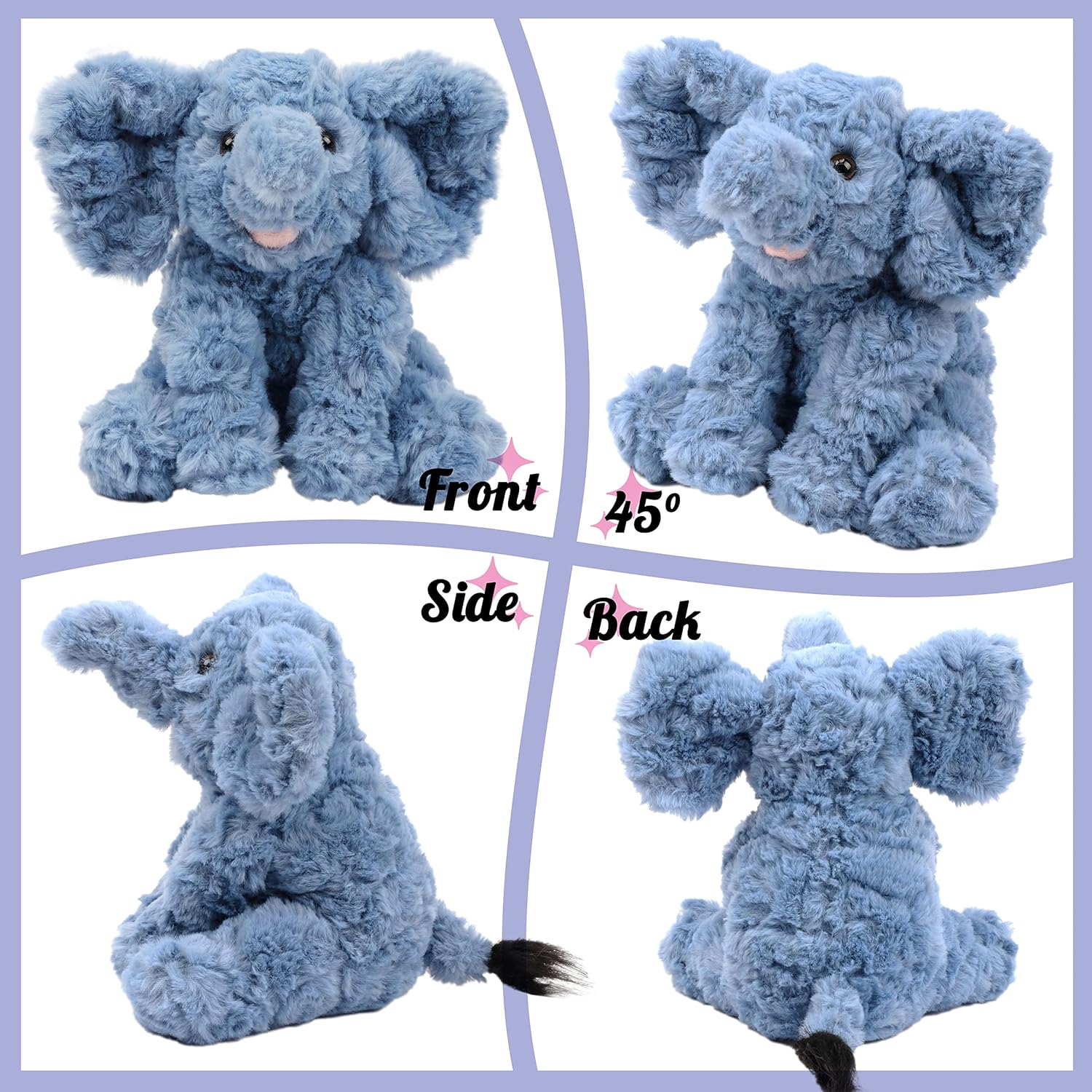 Hopearl Adorable Plush Calf Elephant Toy Floppy Elephish Ultra Soft Stuffed Animal for Boys Girls Kids Toddlers, Blue, 9'' - Image 6