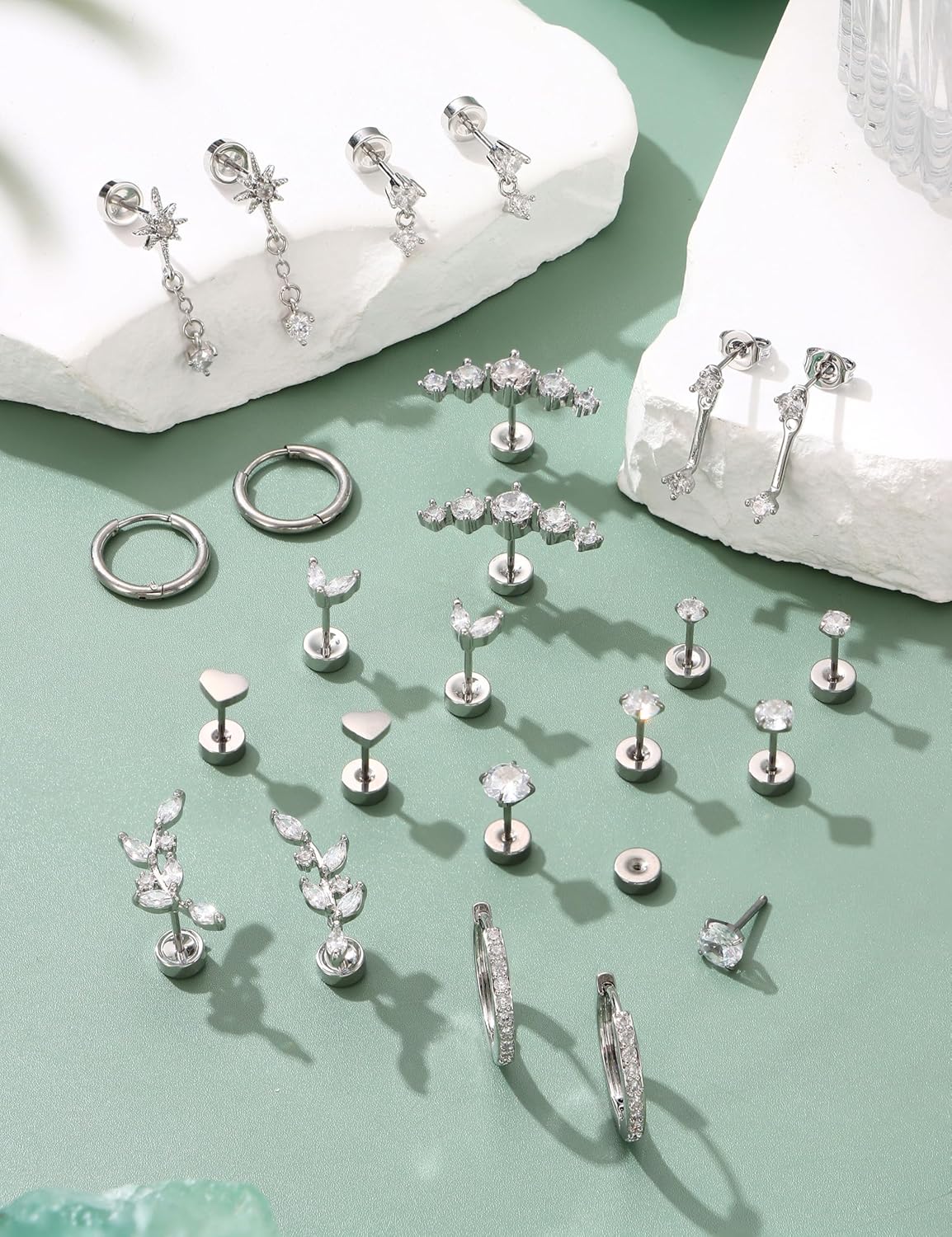 LOLIAS Hypoallergenic Flat Back Earrings-Cartilage Earring Stacks-Surgical Steel Earrings for Sensitive Ears - Small Stainless Steel Flatback Stud Hoop Earring Sets for Helix Tragus Conch Daith Multiple Piercing Jewelry Trendy - Image 6