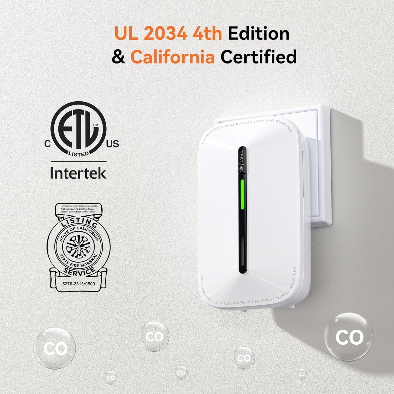 Jemay Carbon Monoxide Detector Plug in,10 Year Battery Power Carbon Monoxide Alarm with Test-Button & Breathing Light, Portable CO Detectors for Travel Home Office RV Hotel,1 Pack - Image 2