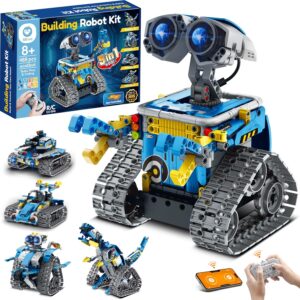 Sillbird Robot Building Kit with Remote Control STEM Gifts for Boys Ages 8-12, Technic Coding Robotic Toys for Kids Birthday, Build 5in1 Models with 488 Pieces – Blue