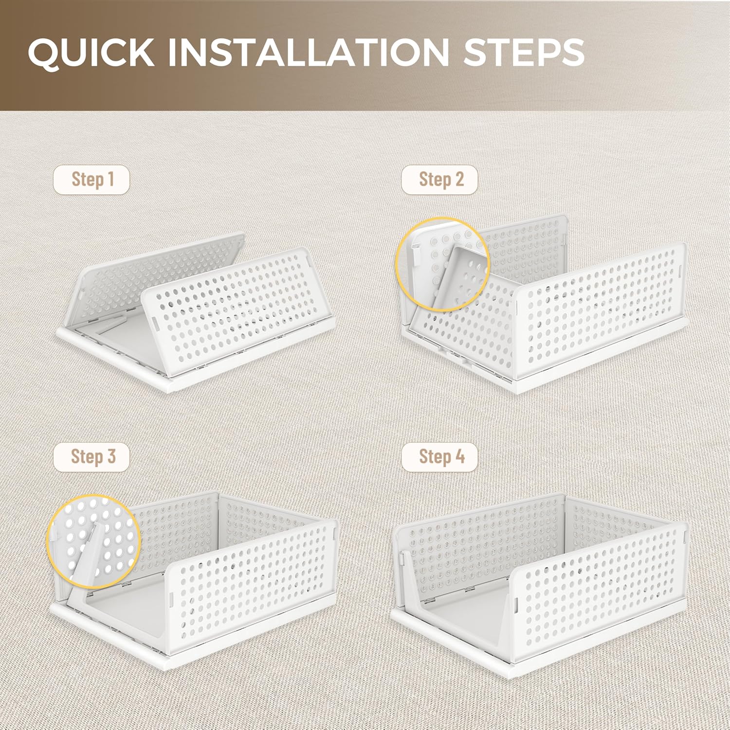 Pinkpum 6 Pack Closet Organizers Storage Bins, Stackable Plastic Drawer Basket for Clothing, Stackable Storage Bins Shelf Storage Container for Closet Wardrobe Bedroom Bathroom Office White - Image 8