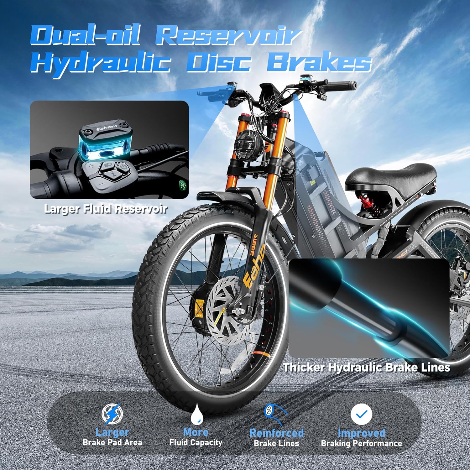 2026 eAhora Romeo Pro 3/2 50-46Mph Electric Bike for Adults 5600W/4000W Dual Motor Ebike 60V 80AH/52v 70Ah Battery 200-235Miles Long Range, 26*4.0" Fat Tire, Full Suspension, All Terrain, APP Control - Image 9