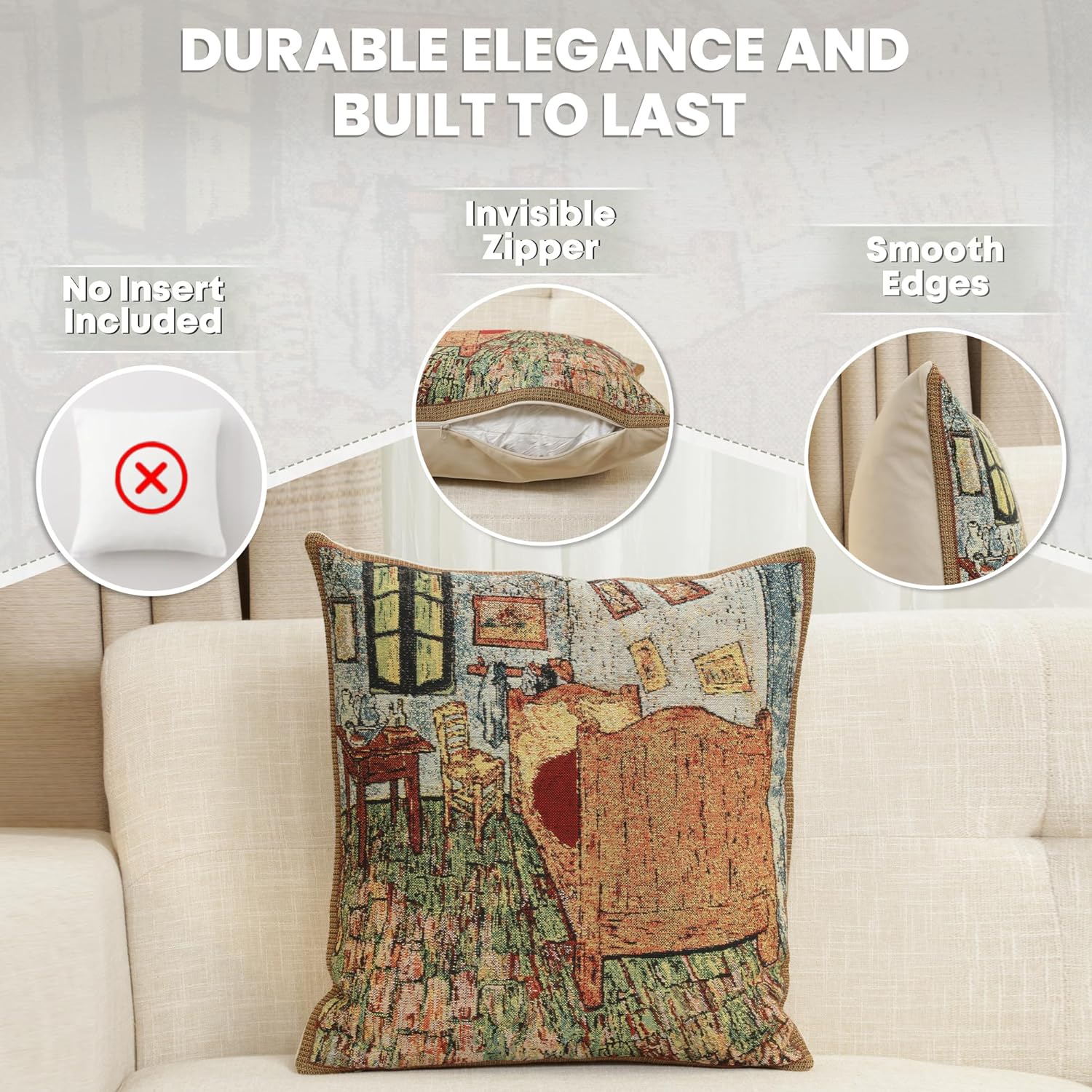 Charlotte Home Furnishings Decorative Throw Pillow Cover 16X16 in, Tapestry Pillow Cases for Couch and Living Room, The Sleeping Room Home Decor Cushion Cases, Soft European Cotton Jacquard Woven - Image 2