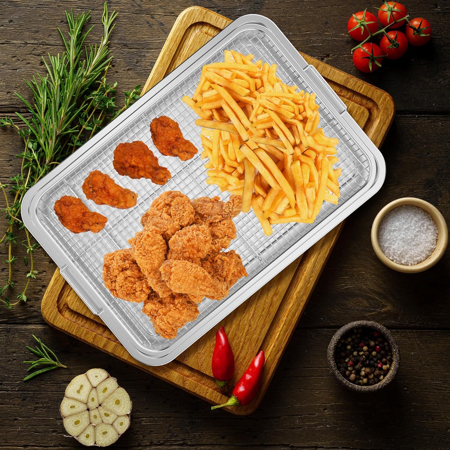 Air Fryer Basket for Oven, OPENICE 18.6" x 12.8" Air Fryer Basket and Tray Set, Extra Large Stainless Steel Air Fryer Pan Crisper Tray for Crisping Fried, Chicken, Bacon - Image 6