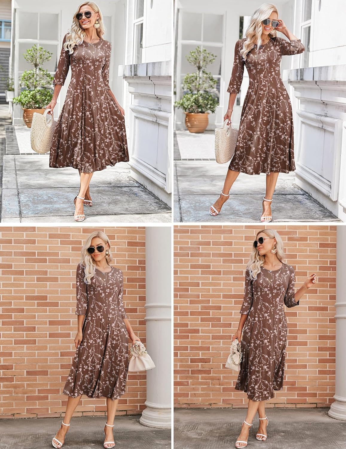 HOTOUCH Women's 3/4 Sleeve A-line and Flare Midi Long Dress - Image 5