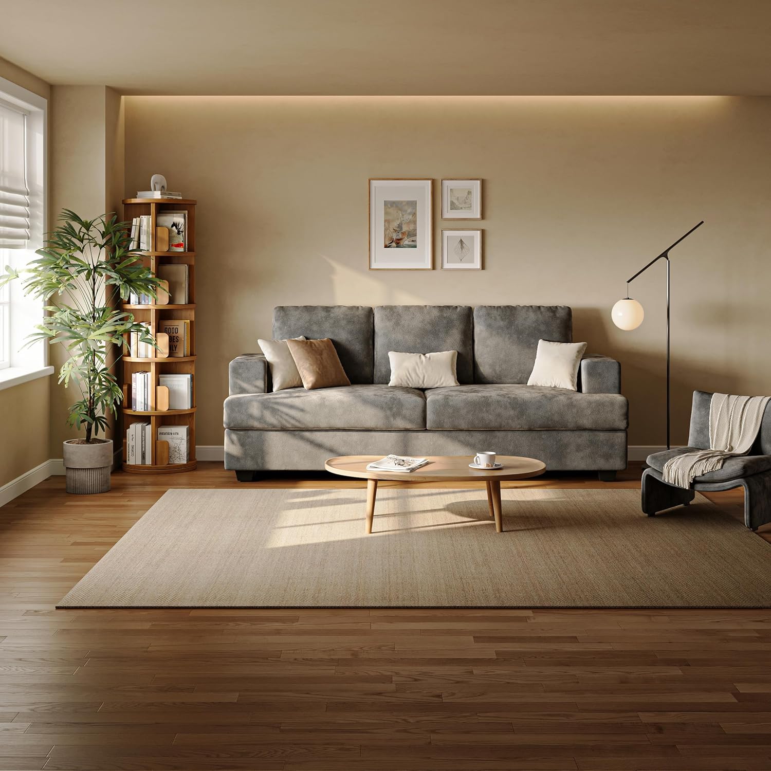 89" 3 Seater Couches for Living Room Sofas Comfy Sectional Couch with 24" Deep Seat Loveseat Sofa for Small Apartment, Grey - Image 7