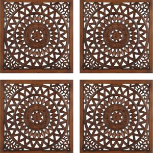 Wooden Designer Wall Hanging Plaques/Wall Plaque Wall Décor Plaques Set of 4-16×16 Inch – Burnt, Elegant Sculpture Wall Décor Panel to Enhance the Décor of Your Room or Office
