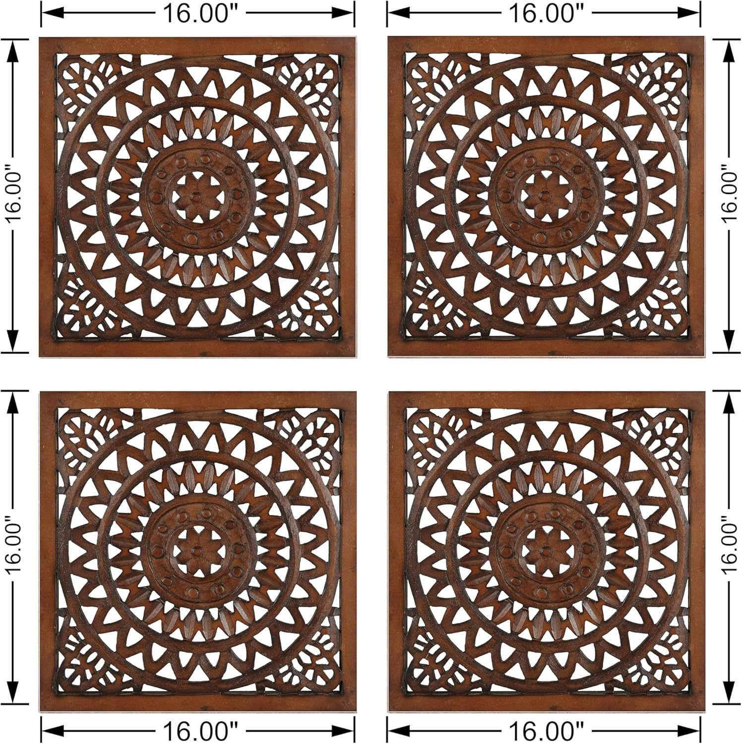 Wooden Designer Wall Hanging Plaques/Wall Plaque Wall Décor Plaques Set of 4-16x16 Inch - Burnt, Elegant Sculpture Wall Décor Panel to Enhance the Décor of Your Room or Office - Image 3