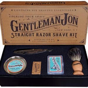 Gentleman Jon Straight Razor Shaving Kit – Vintage Wet Shave Grooming Set, Includes Straight Edge Razors for Men, Badger Hair Shaving Brush, Alum Block, Shave Soap, Bowl & Double Edge Safety Blades