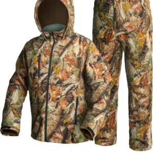 Hunting Clothes For Men, Silent Water-Resistant Hunting Jacket & Pants Set with Fleece Lining for Warmth M-XXL