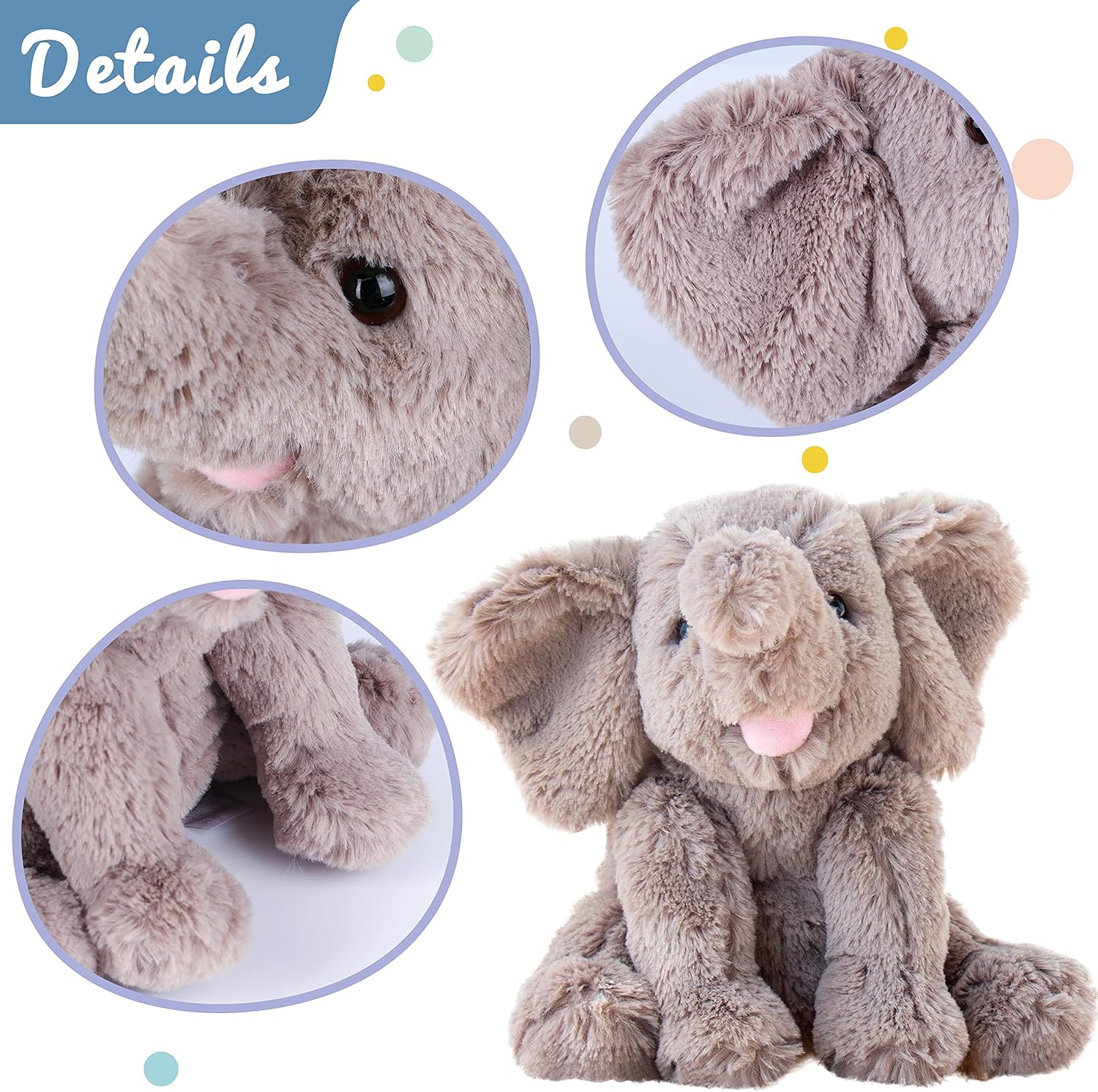 Hopearl Adorable Plush Calf Elephant Toy Floppy Elephish Ultra Soft Stuffed Animal for Boys Girls Kids Toddlers, Gray, 9'' - Image 5