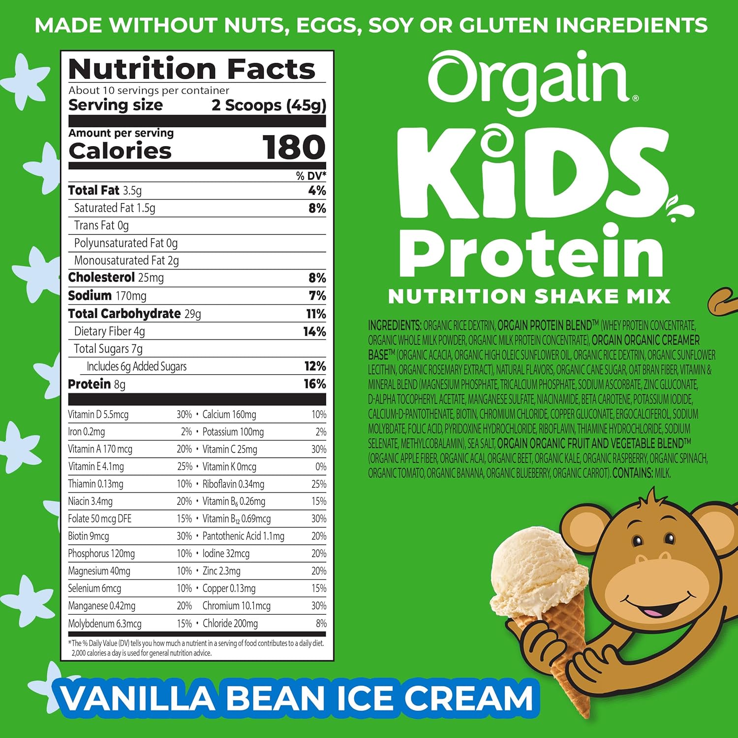 Orgain Kids Protein Powder Shake Mix, Vanilla Bean Ice Cream - 8g Grass-Fed Dairy Protein, 4g Fiber, 22 Vitamins & Minerals, Gluten Free, No Soy Ingredients, Adds Healthy Nutrients to Kids Snacks, 1lb - Image 2