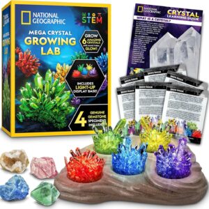 National Geographic Mega Crystal Growing Kit for Kids- Grow 6 Crystals with Light-Up Stand, Science Gifts for Kids 8-12, Crystal Making Experiment, Science Kit for Girls and Boys (Amazon Exclusive)
