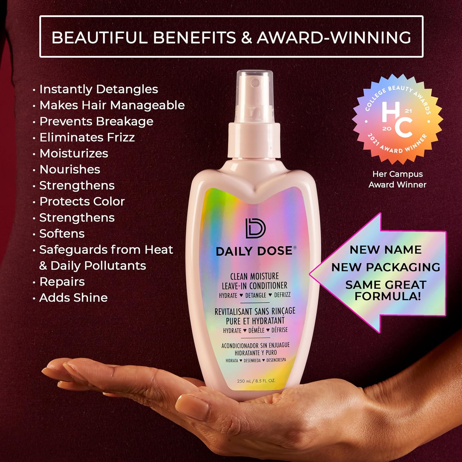 DAILY DOSE Award-Winning Clean Moisture Leave In Conditioner Spray Detangler for Dry, Damaged & Frizzy Hair. Instantly Softens, Smooths & Adds Shine for Kids & Adults. Vegan, Sulfate-Free, Color Safe - Image 2