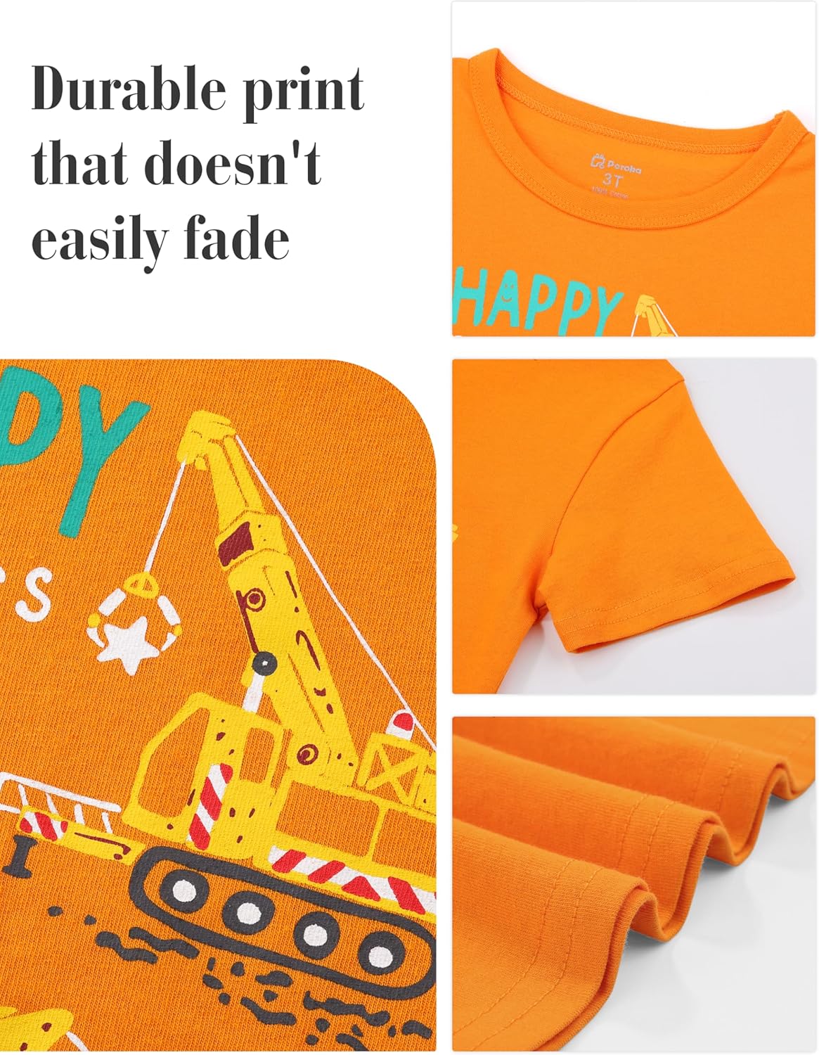 Poroka 4 Pack Toddler Boys Short Sleeve T-Shirts Crewneck Tee Shirts Cotton Cartoon Graphic Tops Tees Excavator Dinos Animal - Image 6