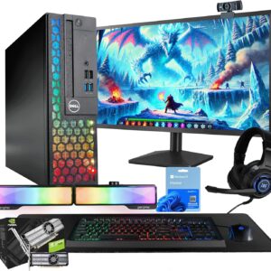 Dell RGB Light Gaming PC Bundle (Renewed) | Intel Core i5 | 16GB RAM | 500GB SSD | NVIDIA GT 1030 2GB | Windows 11 Pro | 24” FHD Monitor | RGB Soundbar, Keyboard, Mouse & Headphones | (Renewed)