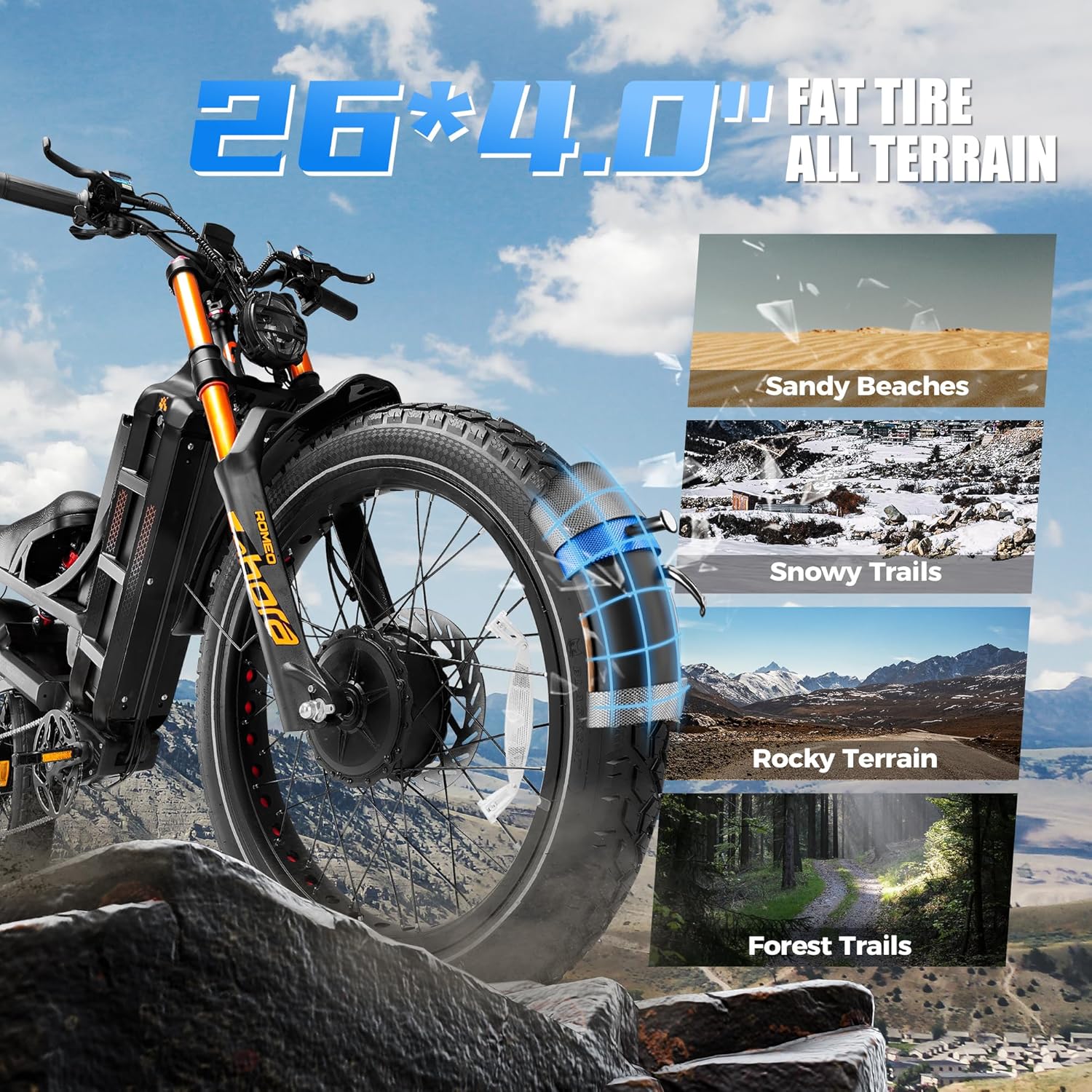 2026 eAhora Romeo Pro 3/2 50-46Mph Electric Bike for Adults 5600W/4000W Dual Motor Ebike 60V 80AH/52v 70Ah Battery 200-235Miles Long Range, 26*4.0" Fat Tire, Full Suspension, All Terrain, APP Control - Image 8