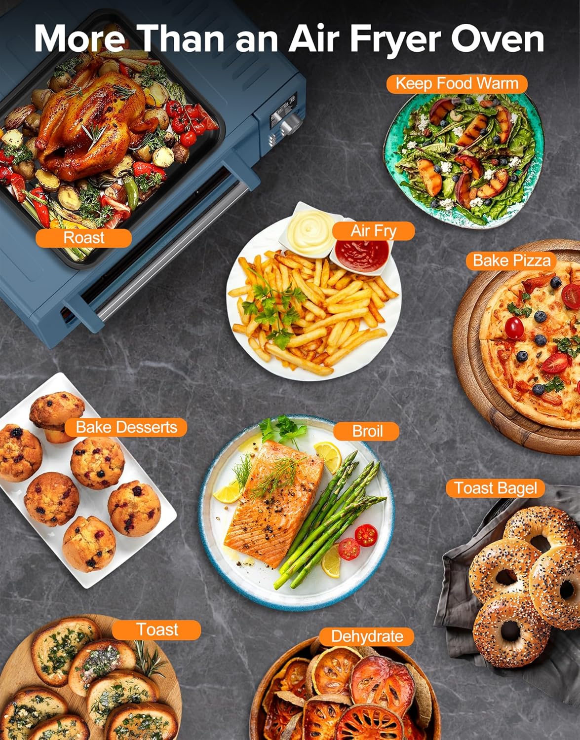 Nuwave Bravo Pro Smart Air Fryer Toaster Oven Combo, Airfryer Convection Oven Countertop, 10-in-1 Functions with Quicker & Even Crisp Technology, 1800W, 50-450°F, PFAS-Free, 21QT, Cozy Blue - Image 7