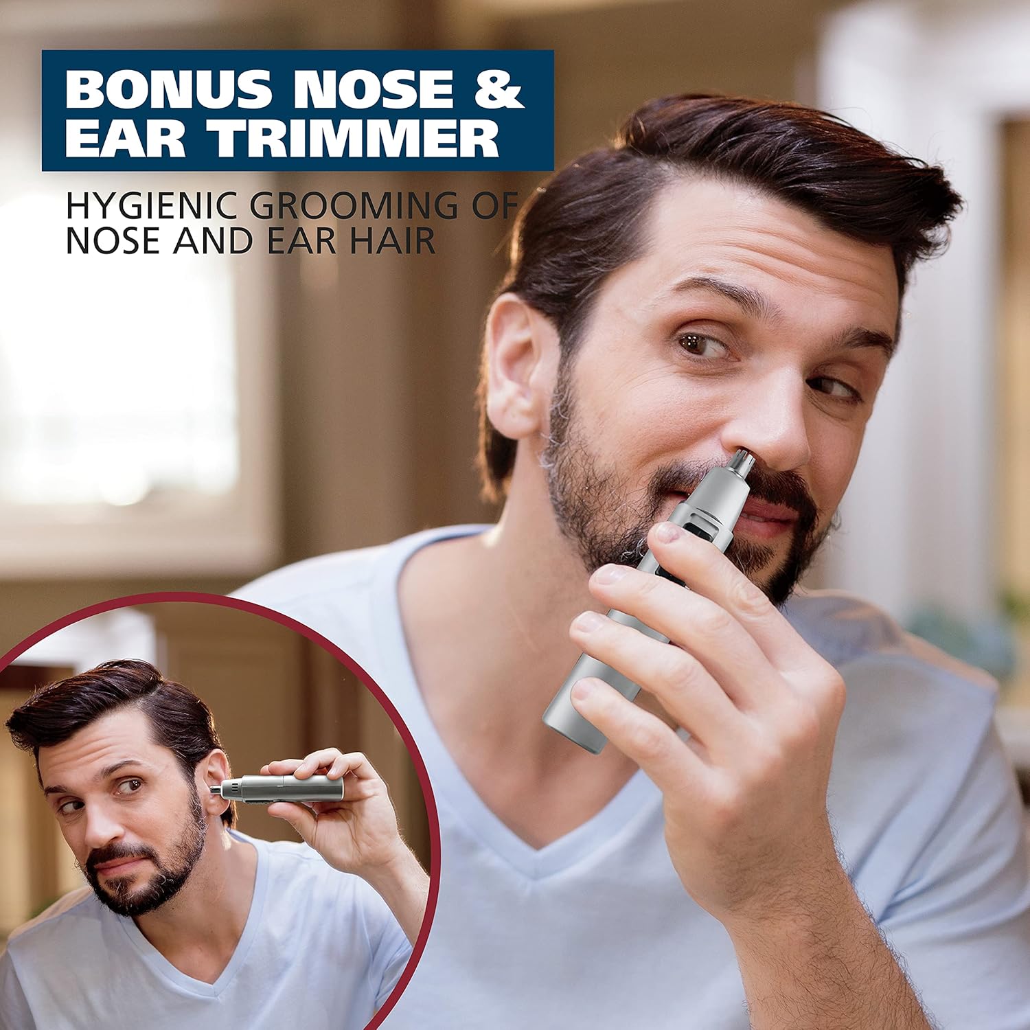 Wahl Beard Trimmer for Men - Battery Operated Facial Hair Grooming Set for Mustaches, Beard, Neckline, Light Detailing and Grooming with Bonus Battery Nose & Ear Hair Trimmer - Model 5537-420 - Image 5