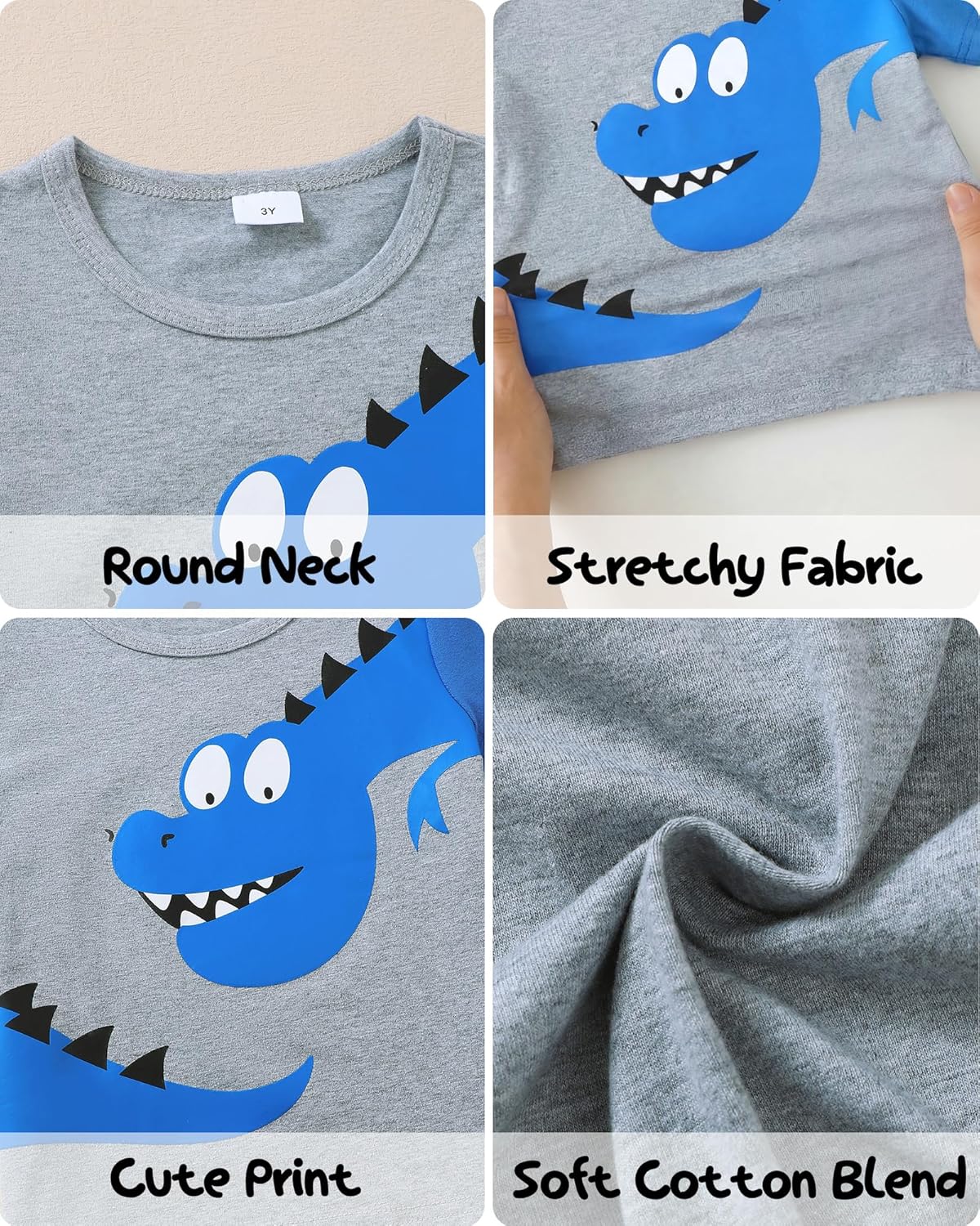 Jecson Toddler Boy Shirts Summer Short Sleeve T-Shirts Cotton Casual Graphic Crewneck Top Tees 4-Pack for 2-5 Years - Image 6