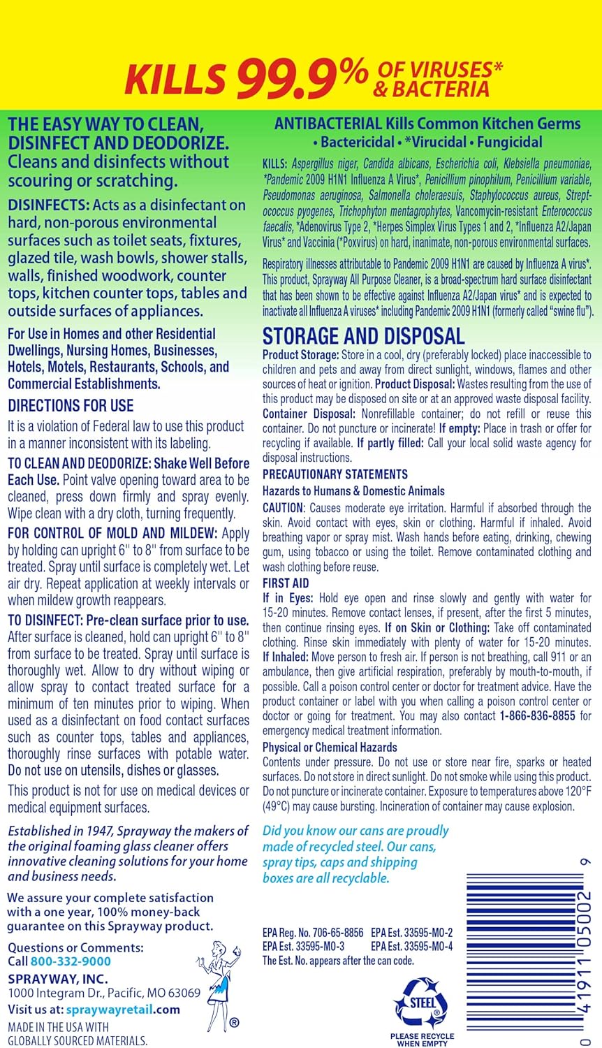 Sprayway All Purpose Disinfectant Cleaner, Foaming Action, 19 Ounce - Image 3