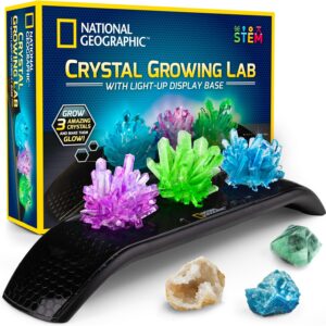 National Geographic Crystal Growing Kit – 3 Vibrant Colored Crystals to Grow with Light-Up Display Stand, Science Toy for Girls and Boys Ages 8-12, Includes 3 Gems, Cool STEM Gift (Amazon Exclusive)