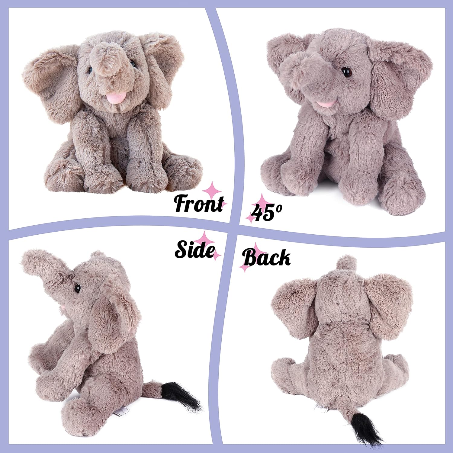 Hopearl Adorable Plush Calf Elephant Toy Floppy Elephish Ultra Soft Stuffed Animal for Boys Girls Kids Toddlers, Gray, 9'' - Image 4