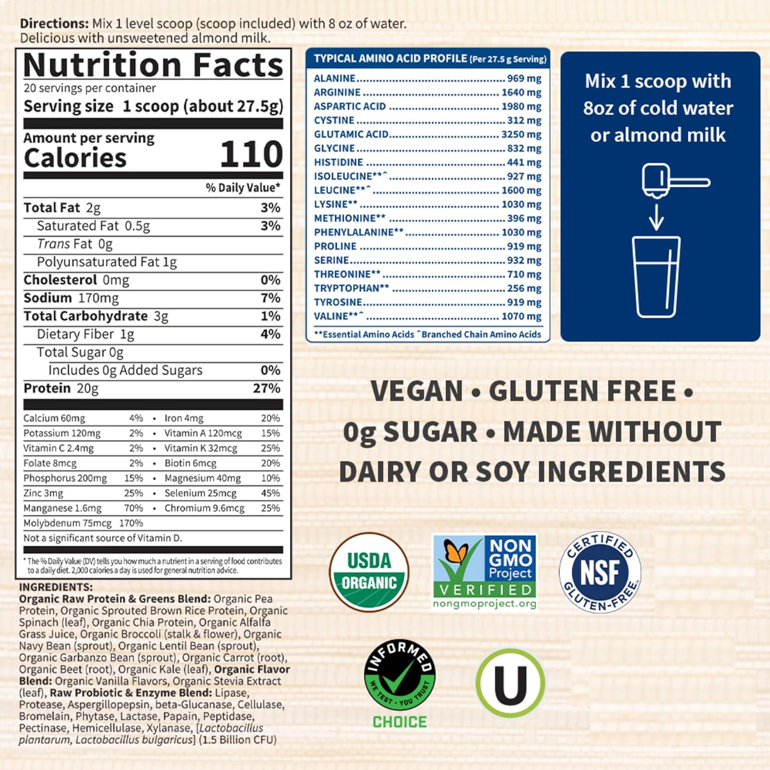 Garden of Life Raw Protein & Greens Vanilla Protein Powder – 20g Plant Based Greens Powder, Probiotics & Enzymes, Post-Workout Recovery, Vegan, Gluten-Free, Non-GMO, 20 Servings - Image 6