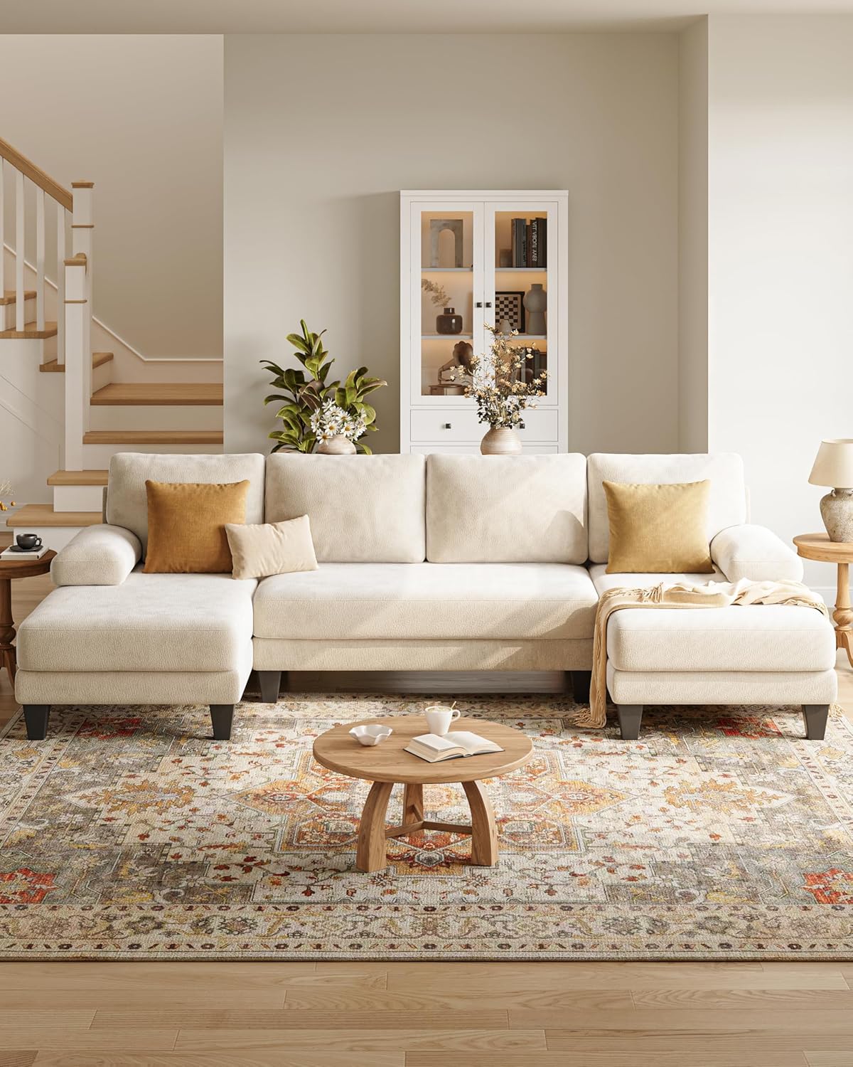 U-Shaped Sectional Couches for Living Room | 112 Inch Modern Sectional Couch | Warm White Chenille Sofa with Double Chaise for Apartment - Image 7