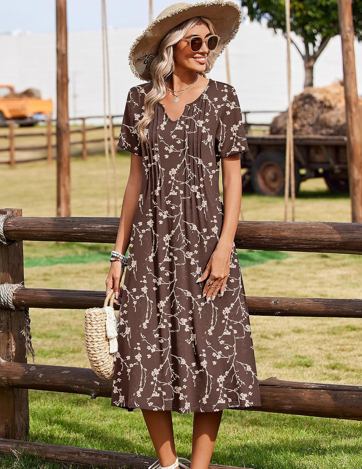 Zeagoo Summer Dresses for Women 2026 Casual Short Sleeve Aline Midi Dress with Pocket Flowy Pleated Tshirt Beach Sundress - Image 5