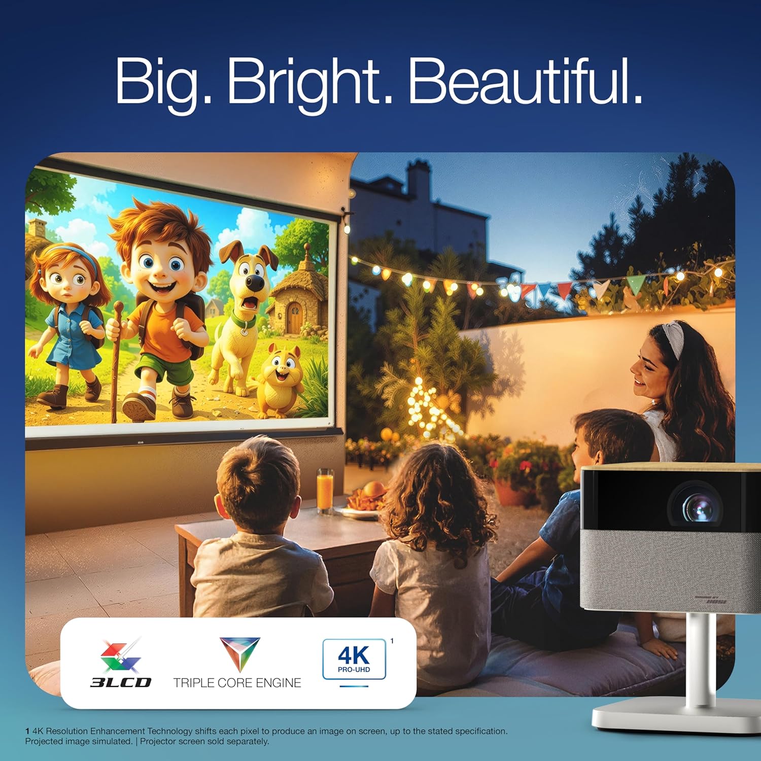 Epson Lifestudio Flex Plus 4K PRO-UHD Portable Lifestyle Projector 1,000 Lumens of Color and White Brightness, Sound by Bose, Google TV, 3-Chip 3LCD Triple Core Engine, Projection Studio App - Image 2