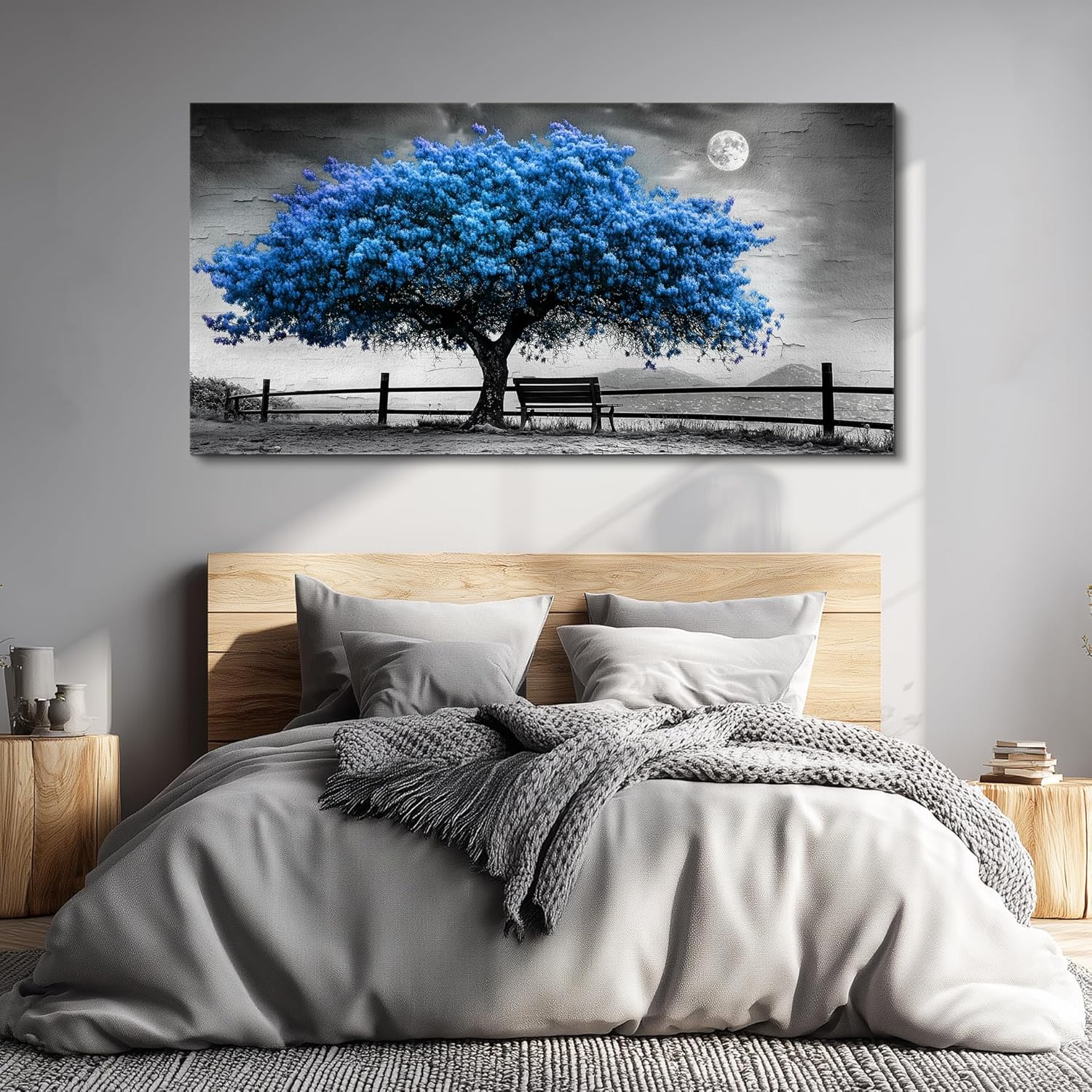 FUHAIHUA Canvas Wall Art For Living Room Wall Decor For Bedroom Office Wall Decoration Black And White Landscape Painting Blue Tree Pictures Artwork Room Aesthetic Home Decor 20x40 In - Image 4
